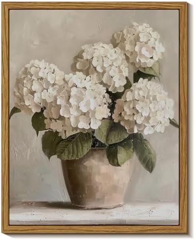 InSimSea Framed Canvas Wall Art Vintage Decor, Hydrangea Floral Pictures Bathroom Wall Decor Aesthetic, Living Room Bedroom Flower Home Retro Decorations, 8"x10" by InSimSeaArt