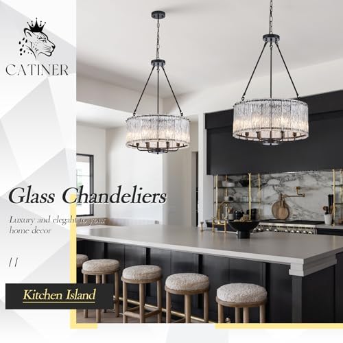 CATINER Modern 20" Crystal Glass Chandelier 6-Light Black Chandeliers - Image 2