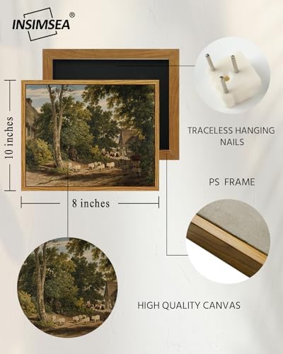 InSimSea Framed Canvas Wall Art Vintage Decor, Room Decor Classical Countryside Landscape Watercolor Painting Canvas Prints Wall Art for Living Room Badroom Farmhouse Bathroom Decor, 8"x10" - Image 4