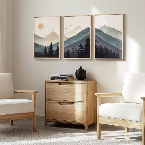 Framed Boho Mountain Forest Landscape Wall Art for Living Room, 16x24 Inch - Image 2
