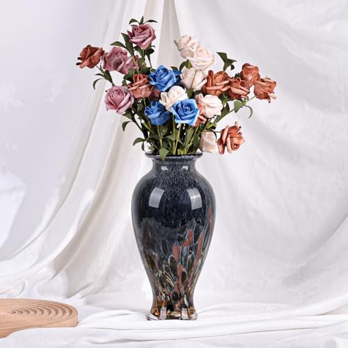 11.8" Tall Glass Vase Beautiful Hand Blown Glass Vase Modern Art Home Decor, Wide Mouth Colorful Vases for Mantle Dining Table Centerpiece, Entryway Living Room Wedding Decoration (Amber) - Image 4