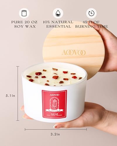 AOOVOO Apple Cinnamon Scented Candles for Women - 20oz 3 Wick Soy Candles for Home Scented, Aromatherapy Candle with Crystals Inside, Birthday Gifts Valentines Day Candle for Women Mom - Image 5