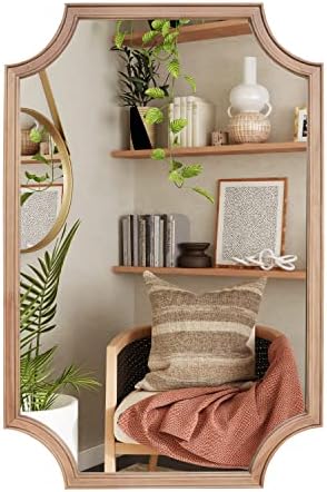 WallBeyond 24" x 36" Full Scalloped Corners Arch Rectangle Wall Mirror with Wood Frame for Entryway, Living Room or Bedroom Home Decor - Light Woodgrain [24" x 36" Natrual] by WallBeyond