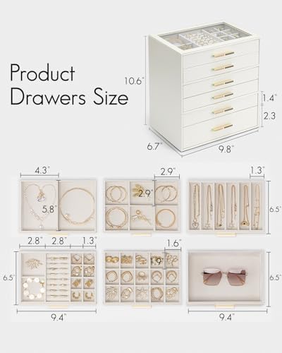 VLANDO Jewelry Box Organizer, 6-Layer Storage Drawers, Glass Window, Modern - Image 2