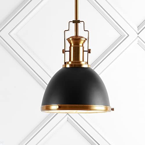 JONATHAN Y Homer Industrial Dome Pendant 10", Black/Brass Gold - Image 4