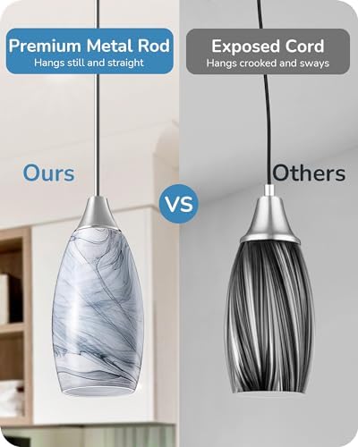 EDISHINE Pendant Light Kitchen Island Grey Marble Glass Brushed Nickel - Image 3