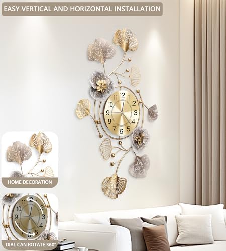 36" Modern Farmhouse Large Decorative Wall Clock, Ginkgo Metal Art - Image 4