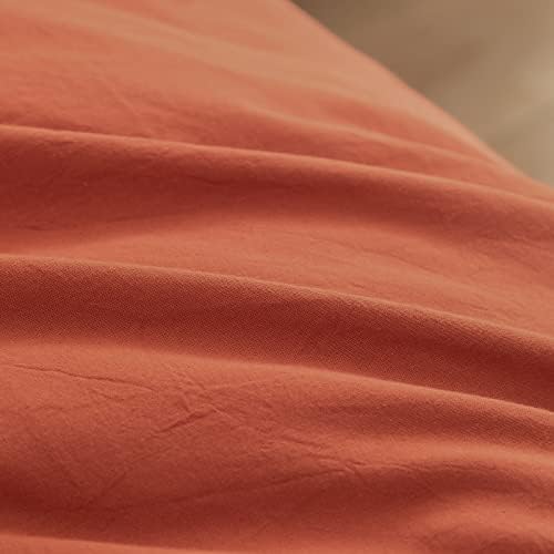 BESTOUCH Cotton Solid Duvet Cover Set Linen Feel Burnt Brick Red King - Image 6
