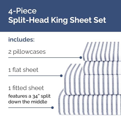 Flex Top Split Head King 4 Piece Sheet Set - Soft & Cooling - Blue Stripes - Image 3