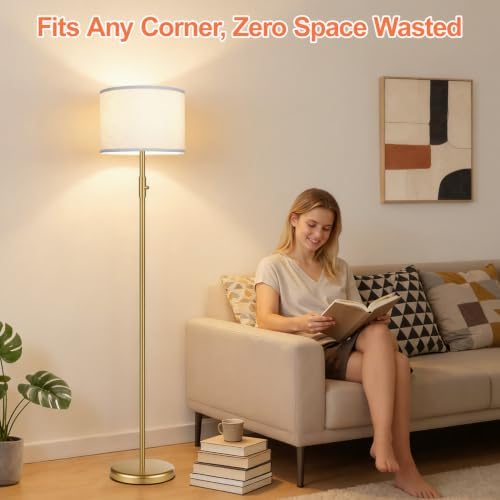 【Upgraded】 Dimmable Gold Floor Lamps for Living Room, 9W LED Bulb Included, Modern Standing Lamp with White Lamp Shade, Tall Pole Light for Bedroom Reading Office Corner Nursery - Image 7