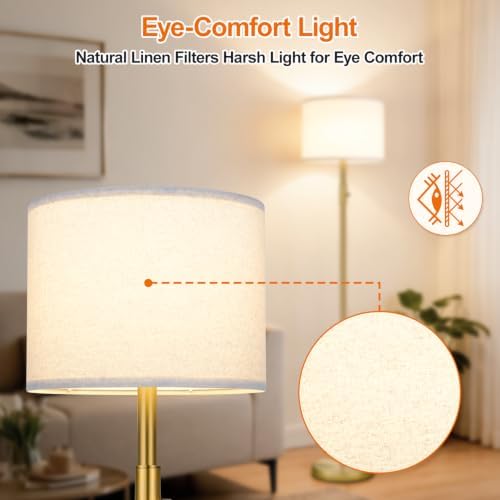 Floor Lamp Simple Design with Shade, Small Tall Lamps for Living Room Bedroom Office Dining Room Kitchen-Brass - Image 5