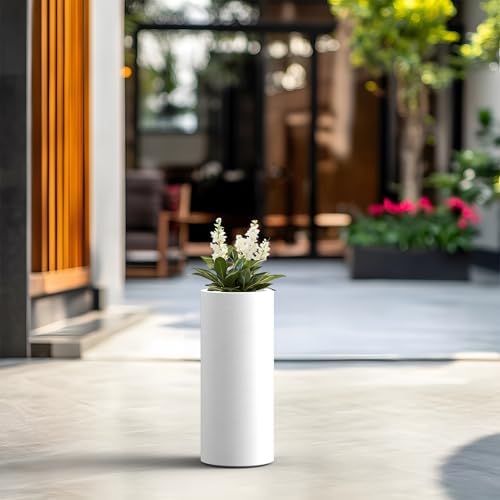 Kante Small Round Column White Concrete Planter 18.9" Tall, Outdoor - Image 3