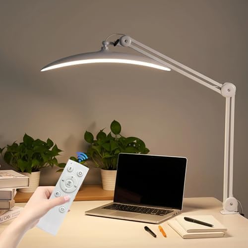 Upgraded 22" LED Desk Lamp with Clamp, 48W CCT Dimmable Home Office Lighting, Remote & Touch Control Swing Arm Task Light for Reading, Study, Drafting, Nail Art & Crafts, White by Unknown
