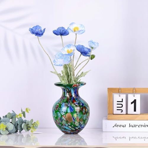 Hand Blown Glass vase, Colorful Glass Decorative vase, Glass Art Green vase for Bookshelf Coffee Table Floor Mantelpiece Entry Table top TV Stand and Dining Table Centerpiece Decorative vase. - Image 6