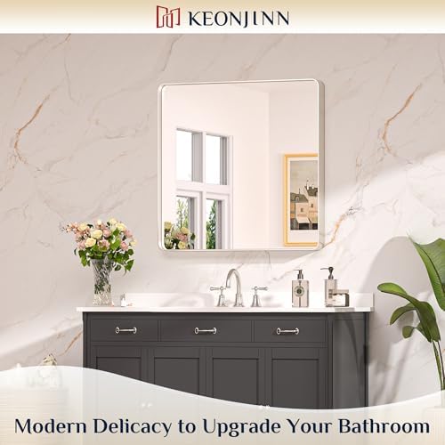 Keonjinn 30 x 30 Inch Brushed Nickel Bathroom Mirrors for Over Sink - Image 2