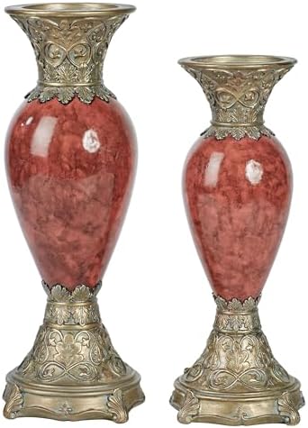 Cambria Faux Marble Candleholders, Cinnabar, Set of 2 by TouchofClass