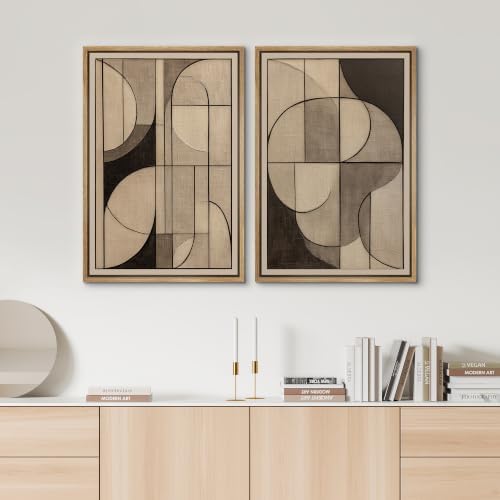 SIGNWIN Framed Canvas Print Wall Art Set Neutral Beige Brown Geometric Abstract Shapes Illustrations Modern Art Rustic Ultra for Living Room, Bedroom, Office - 16"x24"x2 NATURAL - Image 3