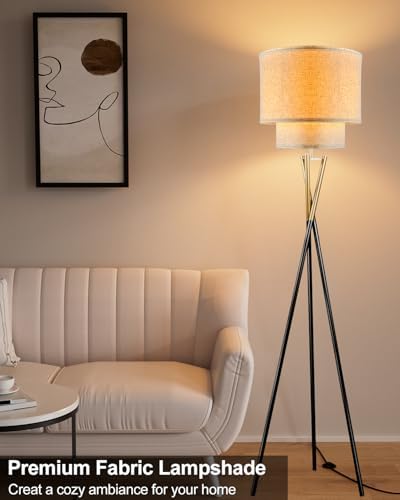 Lightdot Black Tripod Floor Lamp, Modern Floor Lamps for Living Room, Standing Lamp with Dual Drum, E26 Bulb Included, 67.7" Tall Floor Lamp for Bedroom, Home Office - Image 5