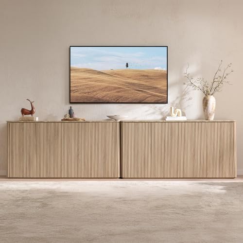 64" Fluted Sideboard Cabinet with Storage, Modern Buffet Cabinet, Oak by DelArk