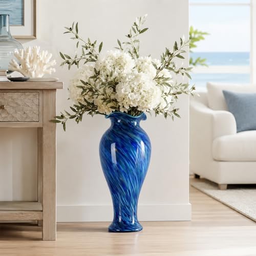 20" Tall Hand Blown Glass Vase – Pretty Ruffle Wide Mouth Decorative Flower Vase, for Modern Home Decor, Ideal Centerpiece for Living Rooms, Wedding & Home Decor - Image 6