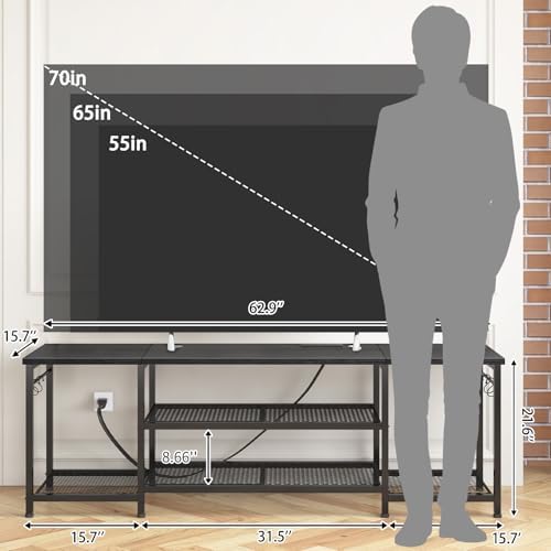YGEOMER TV Stand for TVs Up to 75 Inch with Outlets, Bedroom, Black - Image 2