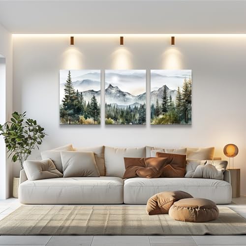 MHARTK66 Wall Art for Living Room Modern Wall Decor for Bedroom Office Decor Abstract Mountain Forest Landscapes Ink Painting 3 Piece Framed Canvas Art Prints Ready to Hang Wall Pictures Home Decor - Image 2