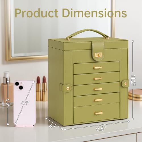 AKOZLIN 6-Tier Jewelry Box Organizer 5 Drawers Storage Medium Green - Image 6