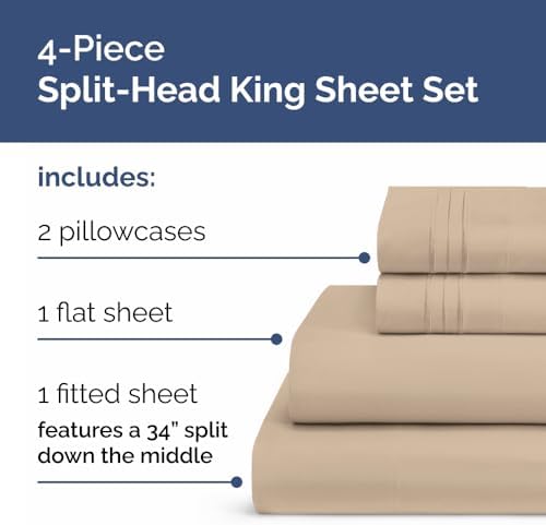 Flex Top Split Head King 4 Piece Sheet Set - Ultra-Soft, Breathable - Cream - Image 3
