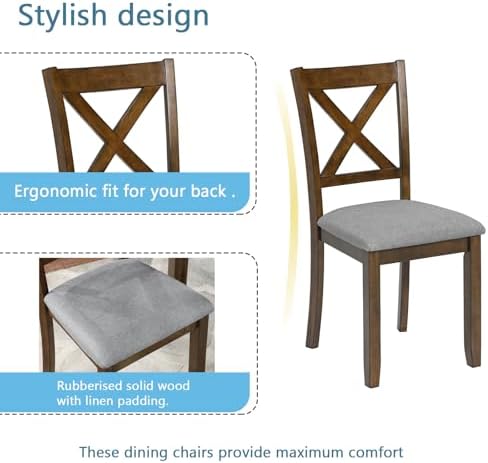 Harper & Bright Designs Modern 5-Piece Dining Table Set for 4, 34.5" Square Wooden Table & 4 Chairs, Walnut Kitchen/Dining Room Set for Small Space - Image 6