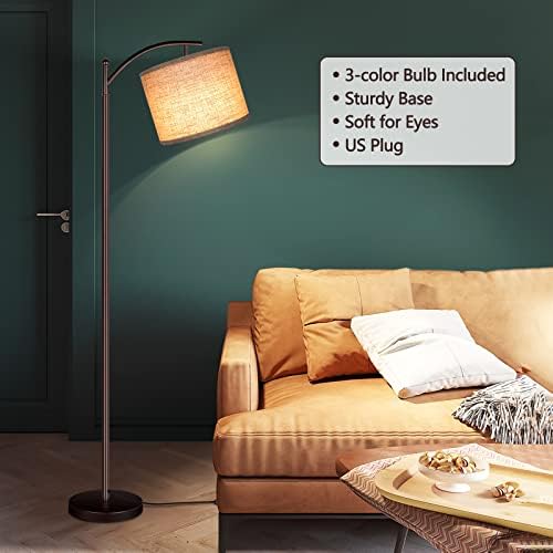 Floor Lamp for Living Room, LED Standing Lamp Tall Industrial Floor Lamp Reading for Bedroom, Office (9W LED Bulb, Beige Lampshade Included) -Oil-Rubbed Bronze - Image 5