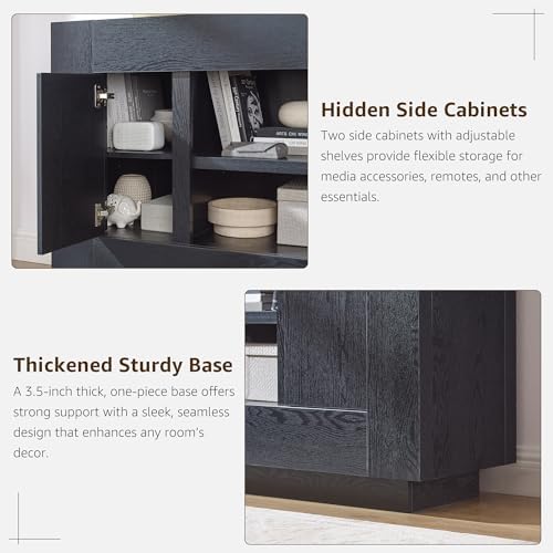 OKD 70" TV Stand for 80" TV, Thick Block Media Console, Black Oak - Image 6