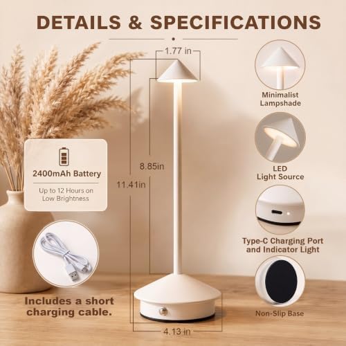 12 Pack Cordless Table Lamp, 3 Color Stepless Dimmable, White - Image 2