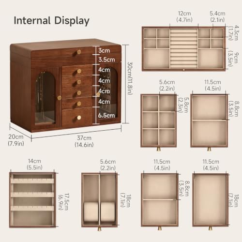 Black Walnut Wooden Jewelry Box for Women, 6 Layer - Image 3