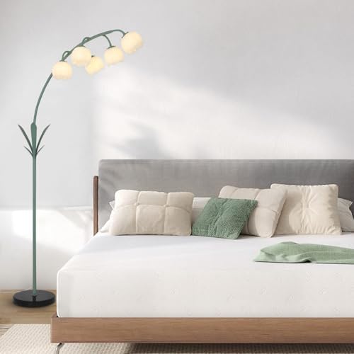 HMVPL Arc Floor Lamp for Living Room, Flower Floor Lamp with 5 G9 LED Bulbs, Foot Switch, Green Floral Standing Lamp with Acrylic Shade, Curved Tall Lamp for Living Room Bedroom Corner Kids Reading - Image 6
