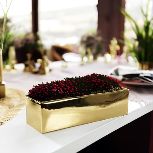 WGVI Long Rectangle Ceramic Planter Vase in Gold 12" x 4" x 4"H, Block Rectangular Terrarium Box Pot, Flower Arrangement, Table top Centerpiece, Home Decor Organization Storage Container, 6 Pcs. - Image 7