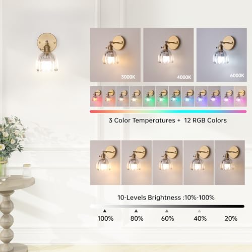 Shenmoyl Vintage Battery Operated Wall Sconce with Transparent Tulip Glass Lampshade Rechargeable Battery Powered Wall Light with Remote Control for Bedside Bedroom Doorway, Set of 2 - Image 6