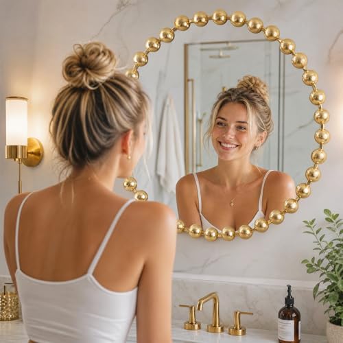 Madison Park 36 inch Gold Round Mirror, Round Mirrors for Wall Decor, Metal Frame Circle Mirrors for Bathroom, Living Room, Circle Wall Metal Art Mirror - Image 5