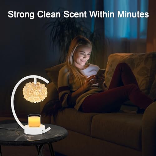 Yeuslor White Candle Warmer Lamp for Jar Candles with Adjustable Brightness＆Timer，Handcrafted Crystal＆Wooden Base,Candle Lamp Luxurious Design+2Bulbs,Home Decoration Electric Candle lamp(C-Shaped) - Image 5