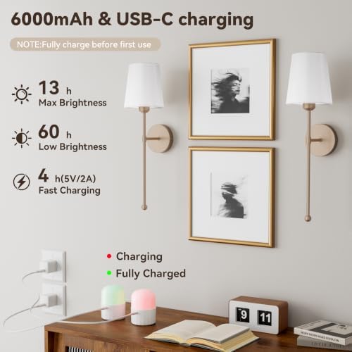 Wall Sconce, Champagne Gold and White Shade, Set of 2,RF Remote - Image 3