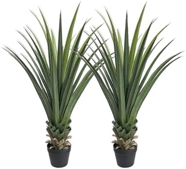 4FT Artificial Spiked Agave Plant Set of 2 - Tall Faux Agave Plants with 30 Lifelike Leaves for Indoor & Outdoor, Large Fake Potted Succulent for Front Porch, Patio, Home and Office Decor by SeelinnS