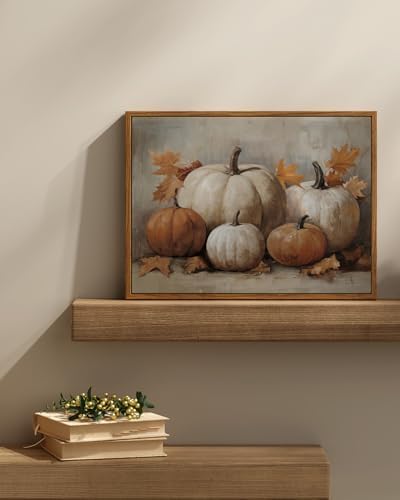 InSimSea Framed Canvas Wall Art Vintage Decor, Fall Pumpkin Wall Decor for Living Room Bedroom Bathroom, Rustic Autumn Still Life Paintings Prints, Halloween Desk Decorations, 12x16inch - Image 5