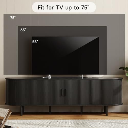 ONBRILL 70.8" TV Stand with Power Outlet & Storage for TVs up to 75", Black - Image 5