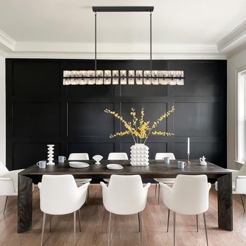 Crystal Black Rectangle Chandelier for Dining Room,L54in Dining Room Chandelier Over Table,Modern Chandelier for Dining Room,Kitchen Island, Over the Dining Table, Includes 60xG4 Bulbs - Image 4