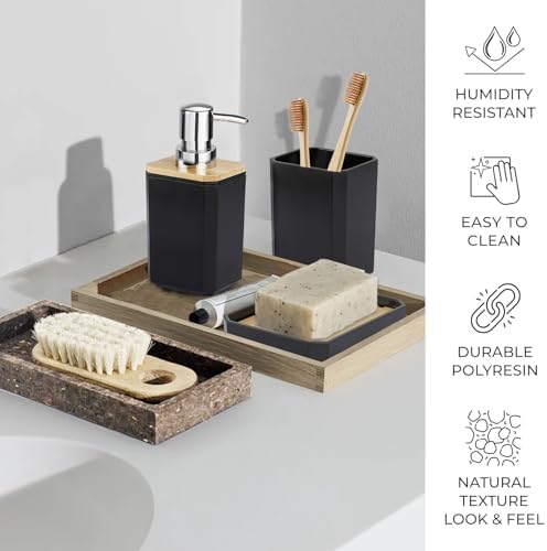 CERBIOR Bamboo Bathroom Accessories Set 7 Piece Bath Ensemble,Black - Image 6