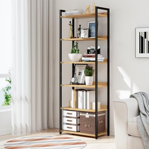 NUMENN Bookshelf, 6 Tier Freestanding Shelving Unit, Natural - Image 2