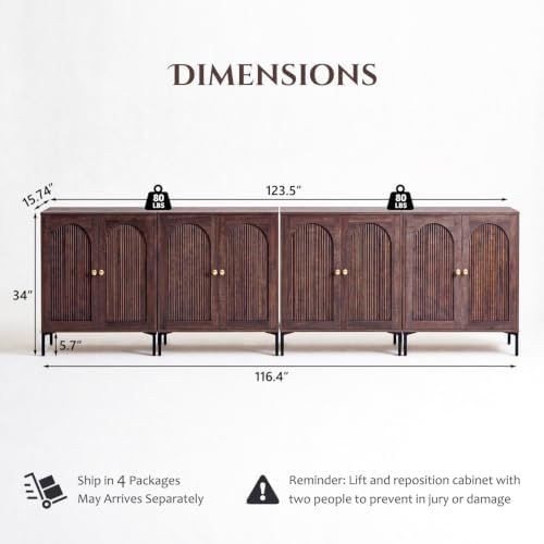 IFBUY 123.5" W Mid Century Modern TV Stands for Living Room, Brown - Image 2