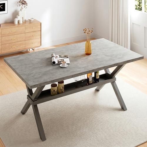 HIPIHOM Gray 63" Dining Table with Storage Shelves, Dining Sets for Kitchen & Dining Room Furniture, Small Spaces-Saving, Table only by HIPIHOM