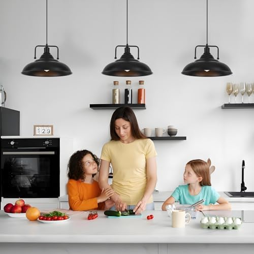 Black Pendant Light, Large Pendant Light 15.7" 3 Packs, Farmhouse Pendant Light, Modern Pendant Lights, Kitchen Pendant Lights, Pendant Lights Kitchen Island for Kitchen, Living Room, Bedroom - Image 2