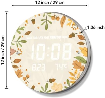 Digital LED Wall Clock for Home & Office, Autumn Leaf, 12'' - Image 2