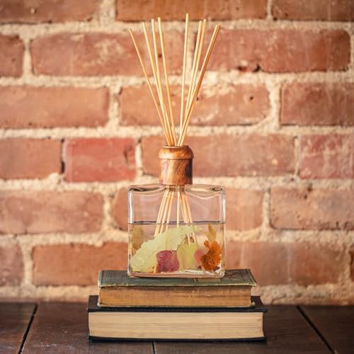 Honey Tobacco Botanical Reed Diffuser, Single Set, Square Glass Bottle 6.76 fl oz Lasts 6-12 Months Amber Oil Aromatherapy Scent Decor, Home Library Office Relaxation Gift - Image 2